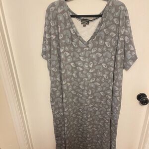 Green/grey Leopard Print V-Neck Dress